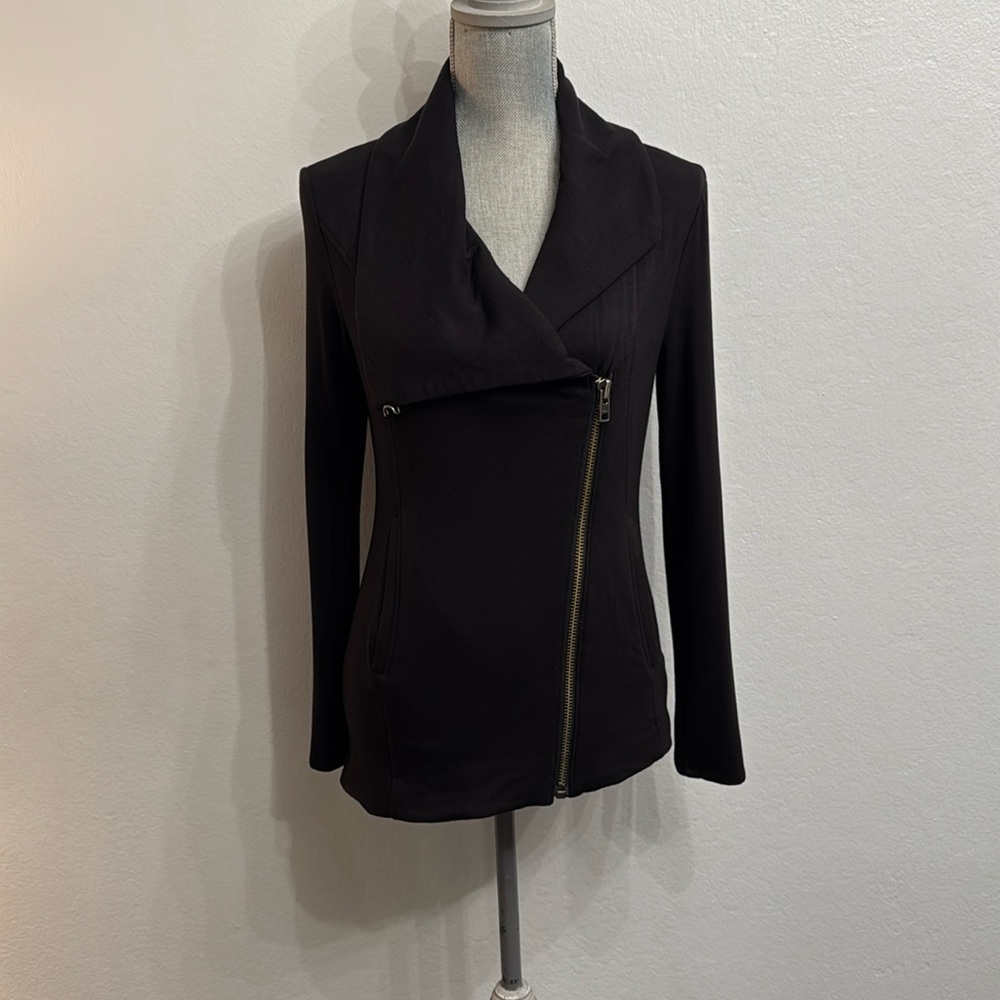 Helmut Lang Women’s Zip Up Black Villous Sweatshirt Jersey Jacket Size Small